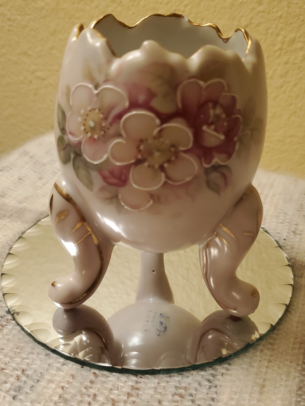 Porcelain Floral Egg Cup Vase - Pink and White